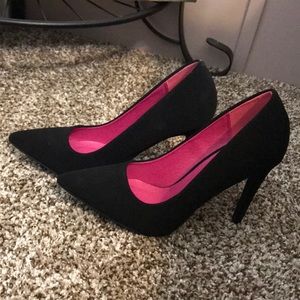 Black suede high heels